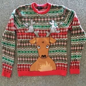 Blizzard Bay Ugly Christmas Sweater Reindeer Beer Pocket Unisex Size Large